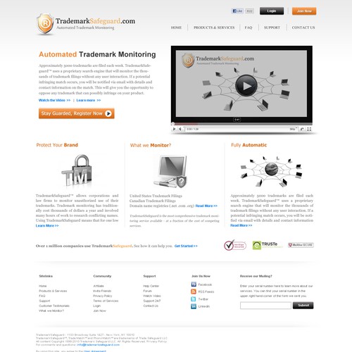 website design for Trademark Safeguard Réalisé par WebbysignerPH