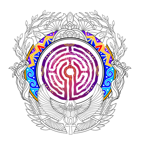 Sacred Labyrinth Psychedelic Tattoo Design by Jezzus