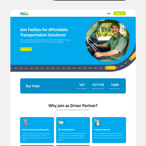 Modern Vanpool Franchise Marketing Landing Page Design by Bachtiar L.