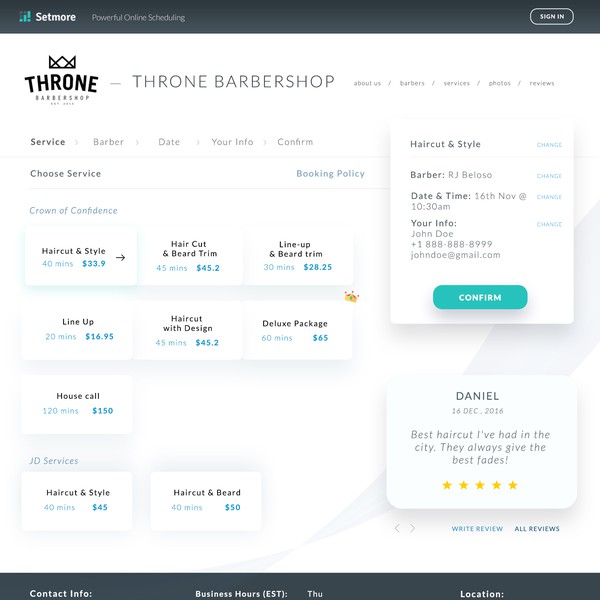 Booking Page for a booking web app