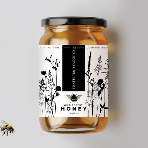 The Bees Need You! Wild Forest Honey Label Design. Design by Osolindu