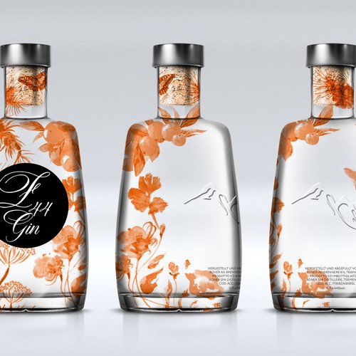 Gin Bottle & packaging design + merchandising Design by bcra