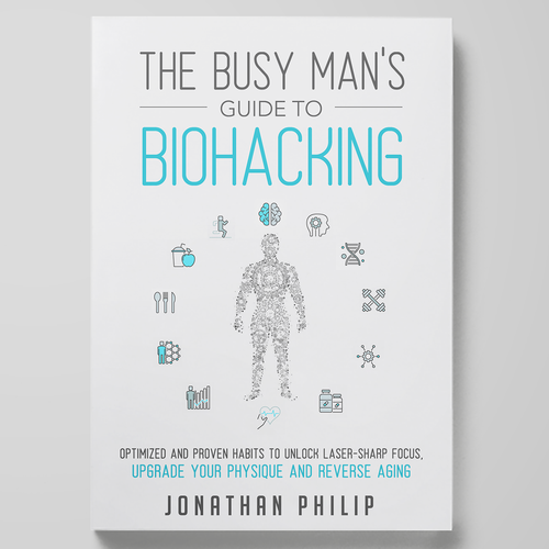 Exciting and unique book cover for mind, body, spirit and health optimization that appeals to men Design by Nitsua