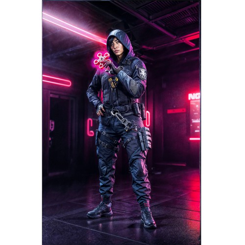 Illustration of a mysterious fearless powerful female video game character Design by Sign Relation