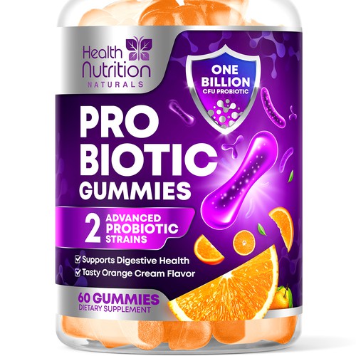 Healthy Probiotic Gummies Label needed for Health Nutrition Design réalisé par rembrandtjurin