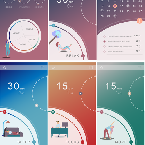 Interface Designs for Timer/Meditation app Design by LaLa.Illustrations