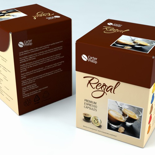 Design an espresso coffee box package. Modern, international, exclusive. Design by Coshe®