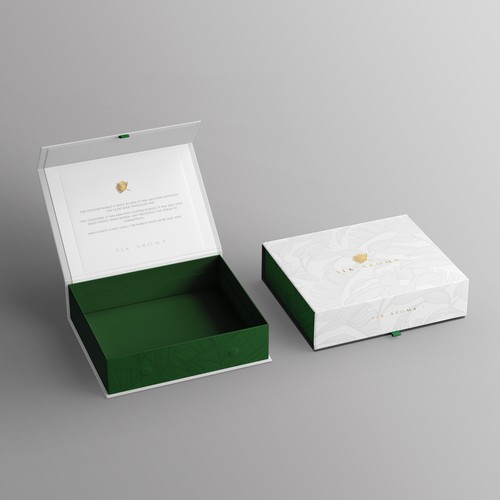 Unique discovery/gift set box design for ultra luxe aroma oil set Design by Bloom Graphic