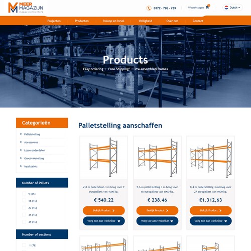 Creative website templates for a leading pallet racks company_ Meermagazijn Design by Adventix