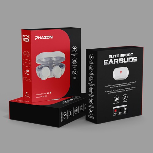 Wireless earbuds packaging box sleeve design Design by Eunoia_Karsa