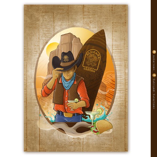 Rexicana Surf Cantina needs a desperado cowboy mascot. Design by SukArt0en