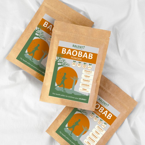 Looking for a calm and powerful packaging for our baobab powder. Design by Daniel Petrof