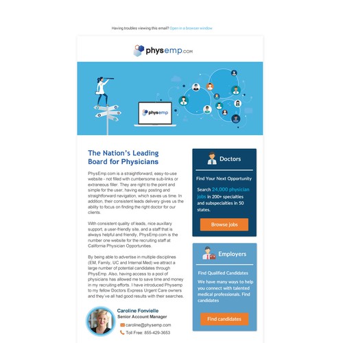 Design a Modern Email Template for PhysEmp - Physician Only Job Board Design von karinalexandra4