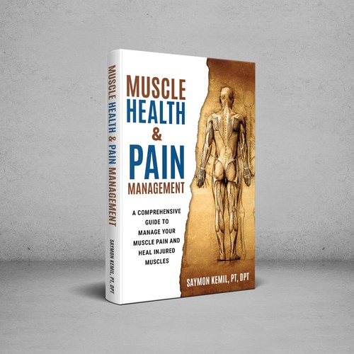 Book cover with a drawing images of the human anatomy combining muscles and bone structure. Design by digital.ian