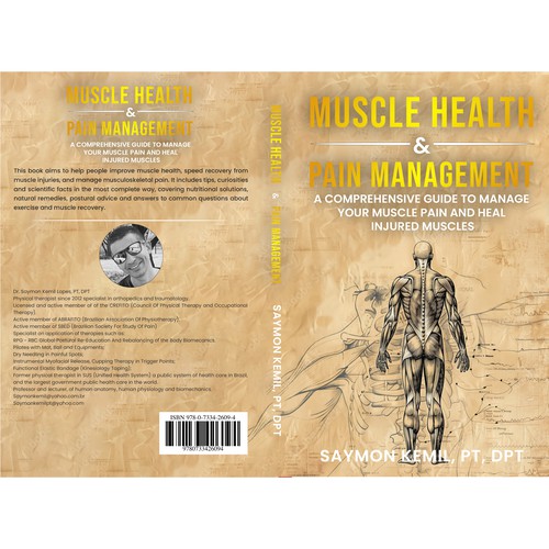 Book cover with a drawing images of the human anatomy combining muscles and bone structure. Design by NoBoundaries