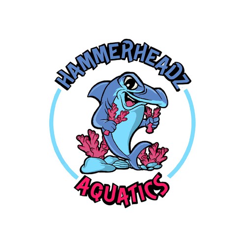 Hammerhead Shark Logo for Custom Salt Water Aquariums and Ocean Coral Farm Company Design by gntkart