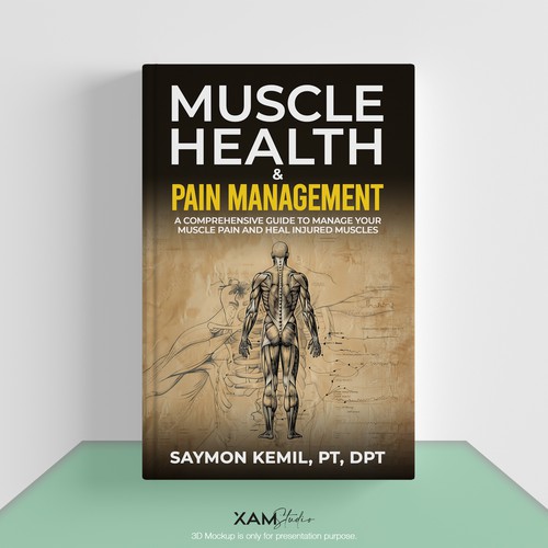 Book cover with a drawing images of the human anatomy combining muscles and bone structure. Design by XAM76
