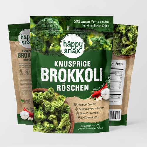 Verpackungsdesign für Doypack Gemüsechips: Vakuum frittierte Brokkoli Chips Design by Creative Selection