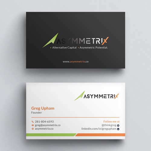 Design a cool, edgey but sophisticated business card for an alternative investment firm. Design von Roni_