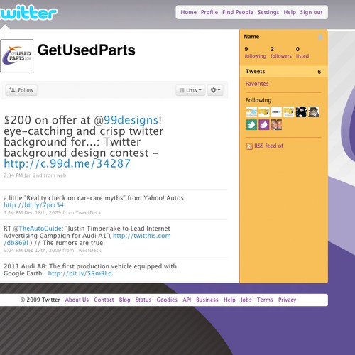 eye-catching and crisp twitter background for getusedparts.com Design by DonnaGrace