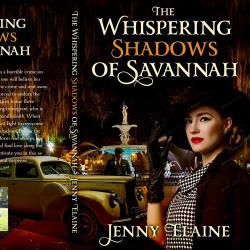 Create a stunning book cover with a 1940s lady, an air of mystery, and images of Savannah, Georgia Design by BettyMar⭐️