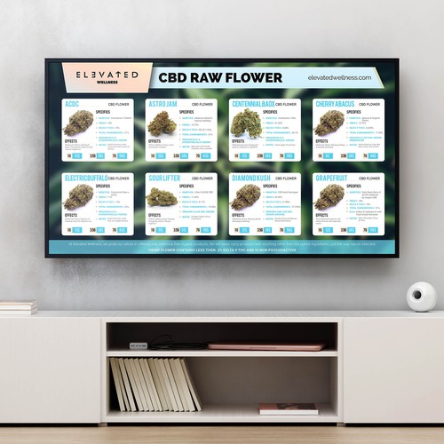 Flashy Cannabis Menu that highlights our Flower options Design by Adobian™