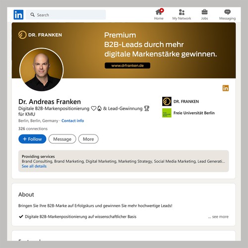 LinkedIn Header Image | B2B digital brand positioning and lead generation consultant Design by Wisden