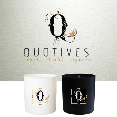 Logo/branding for Quotives, a unique candle company. Each candle has a