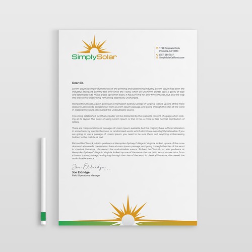 "Renewable Energy Company Letterhead" Design réalisé par (VEER)