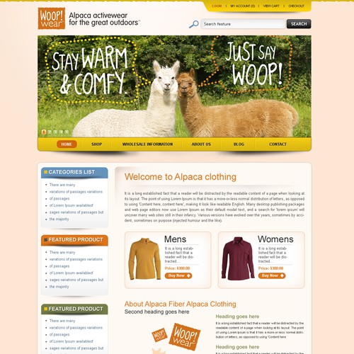 Website Design for Ecommerce Business - Alpaca based clothing company. Design by avijitdutta