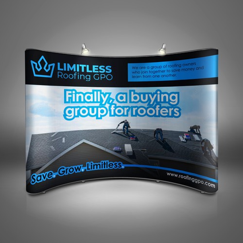 Design a tradeshow backdrop for roofing buying group Design by e^design