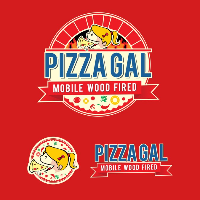 Create a modern, cartoon like logo for Pizza Gal, (feminine and