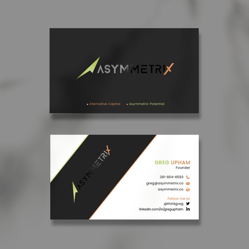 Design a cool, edgey but sophisticated business card for an alternative investment firm. Design von Saman Osama