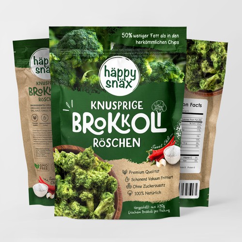 Verpackungsdesign für Doypack Gemüsechips: Vakuum frittierte Brokkoli Chips Design by Creative Selection