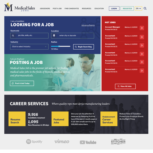Web design for- Medical Sales Job Board, Resource Center, and Live Podcast Design por Technology Wisdom