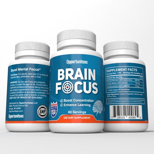 Create product label for Brain Focus supplement Design réalisé par MMX