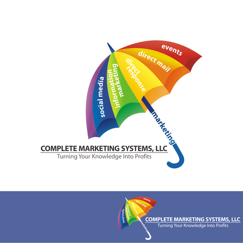 New Brand Dev Umbrella Concept to illustrate Info Marketing Logo