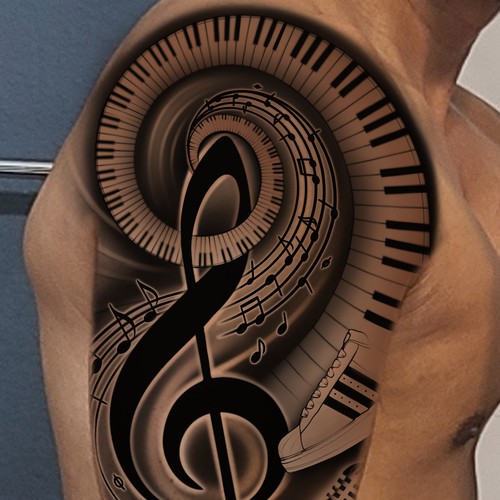 piano keys tattoo back