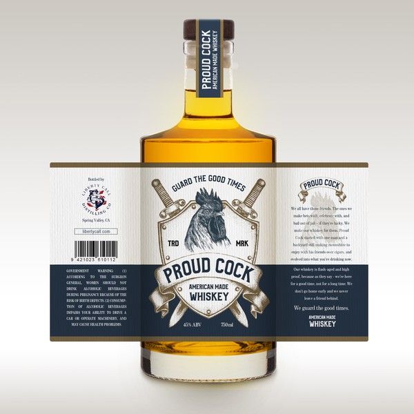 Design by Jamie Roderich titled "Proud Cock Whiskey"