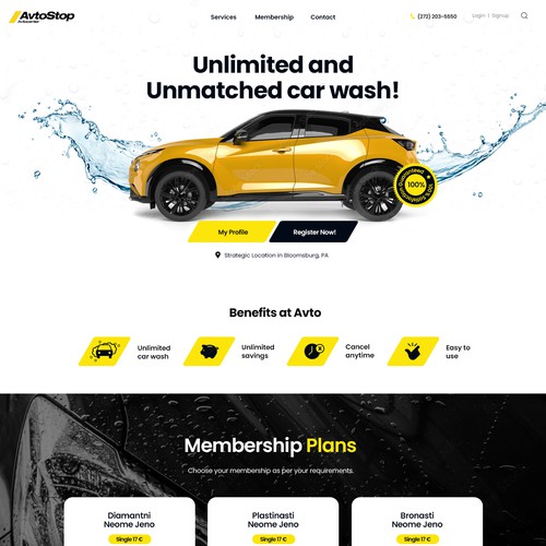 Designs Car wash subscription  page design contest