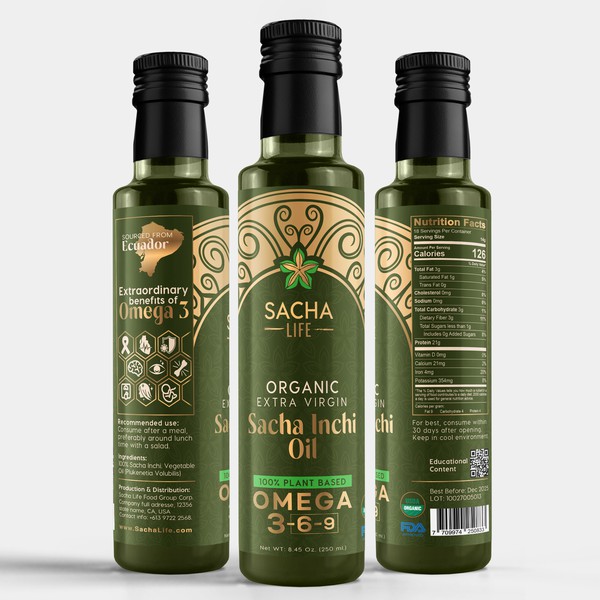 Design by Med™ titled "Premium Sacha inchi oil label design"