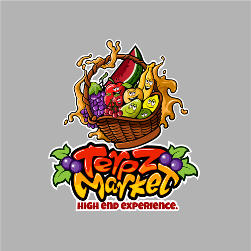 Design a fruit basket logo with faces on high terpene fruits for a cannabis company. Design by Antonius Agung