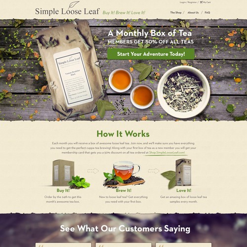 Landing Page/Subscription Signup Page for a Tea of the Month Subscription Box Design by Hristina.