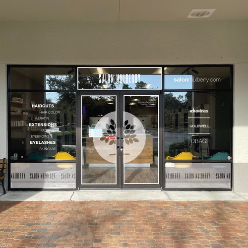 Salon Mulberry - High End Salon - Storefront Glass Signage Design by TheDreamCity