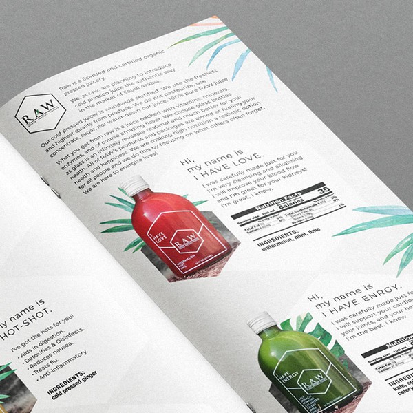 Create a layout for a print product catalog with minimalist style
