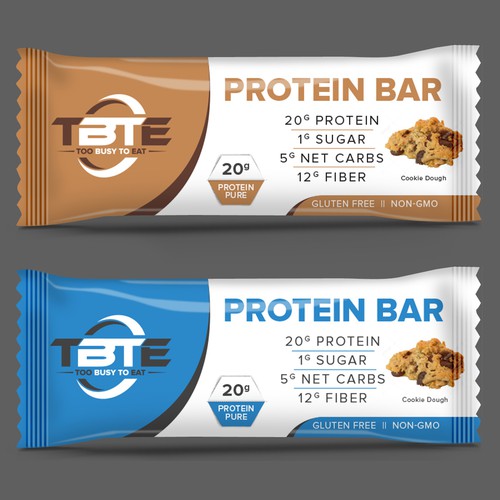 Design a unique protein bar wrapper for Too Busy To Eat Product