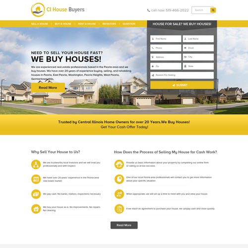 Home Page/Landing Page Design for a We Buy Houses Website Landing