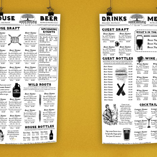 *Guaranteed Prize* Design a VINTAGE, SPEAKEASY Style Beverage Menu for Arbor Brewing Company Brewpub Design by Mihai Toma