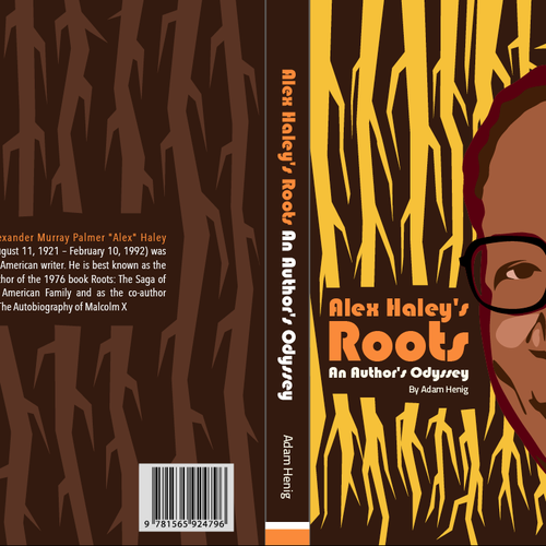 Create a 1970s retro book cover for biography of Alex Haley, author of "Roots." Design by Sergheiev