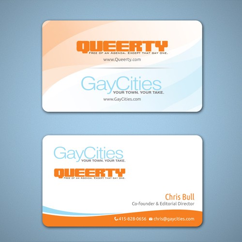 Create new business card design for GayCities, Inc., which runs Queerty.com and GayCities.com,  Design by Tcmenk